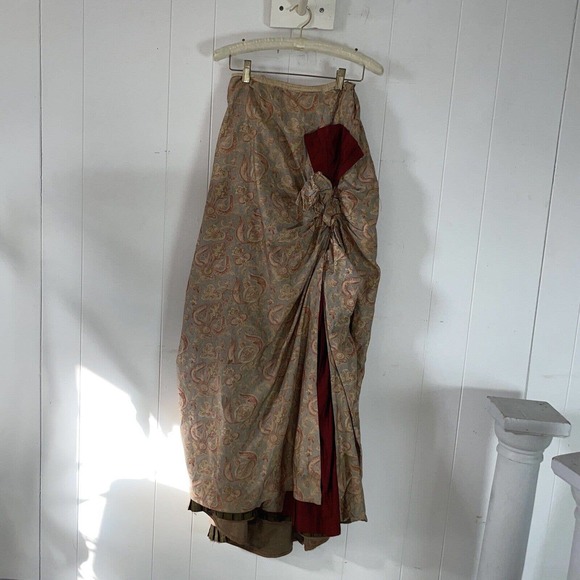 Antique 1800s Printed Asymmetric Walking Dress Skirt Bustle Draping Pleats - Picture 11 of 16